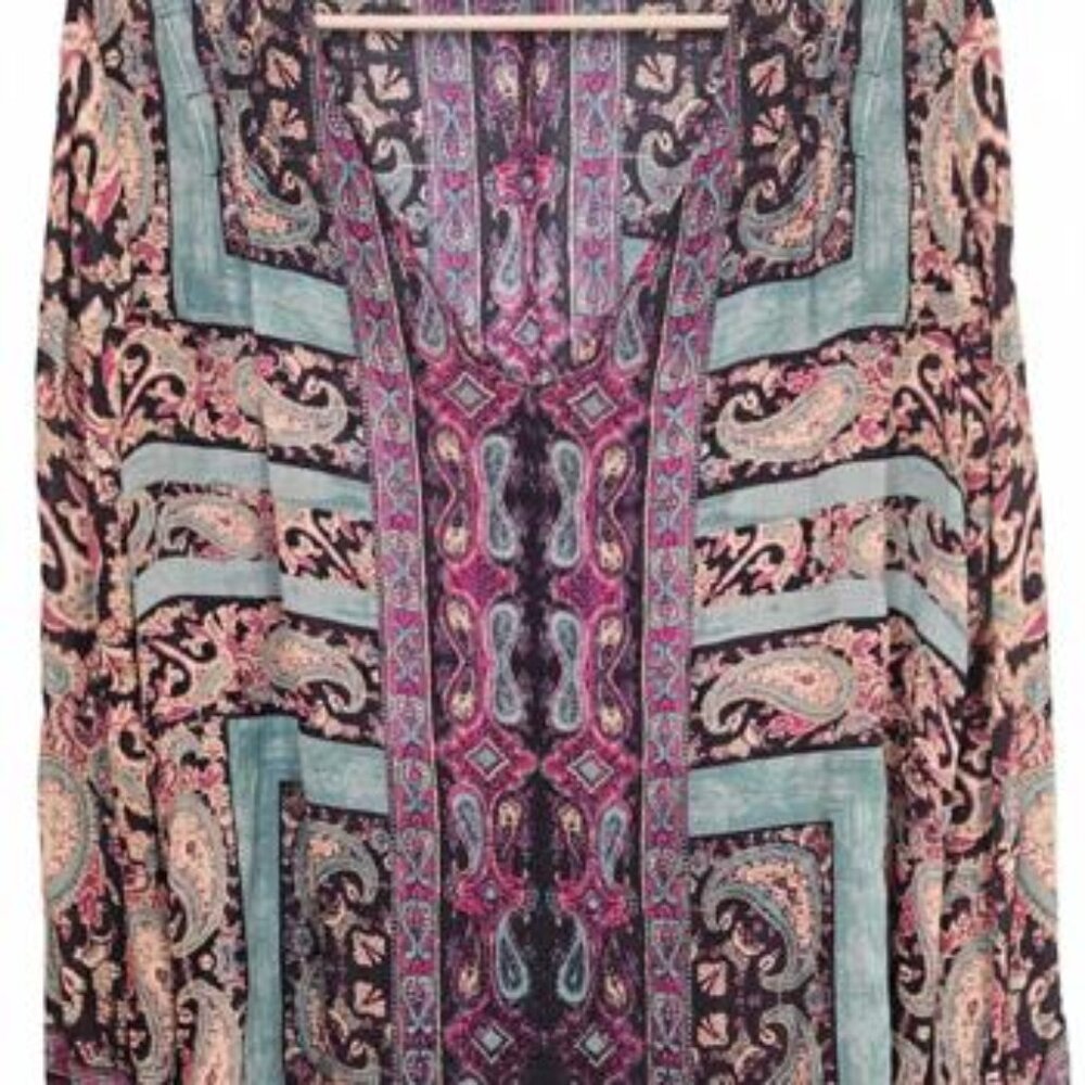 Lucky Brand Women's Sheer V Neck Boho Paisley‎ Print Blouse Size Medium